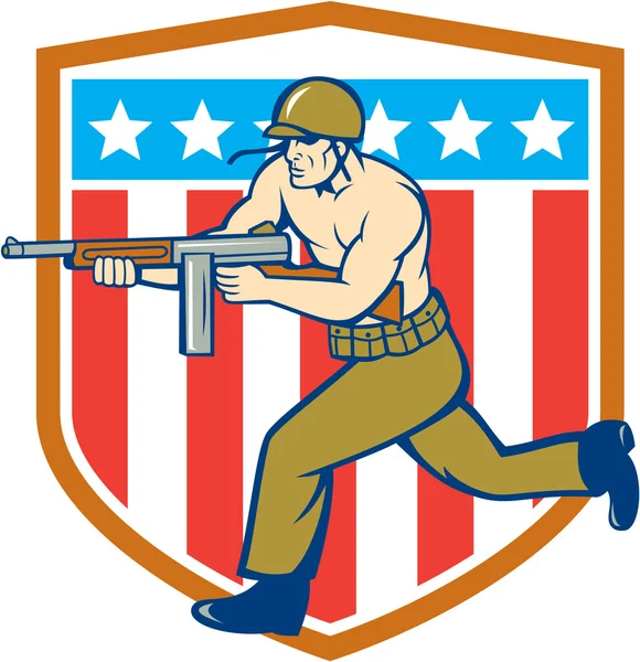World War Two Soldier American Tommy Gun Shield — Stock Vector