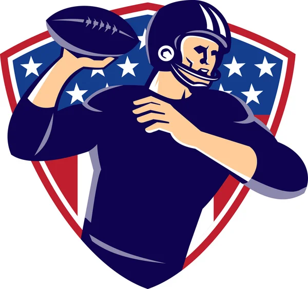 Jogador de futebol americano quarterback passagem escudo — Vetor de Stock