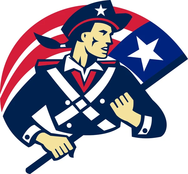 Patriota americano Minuteman bandera retro — Archivo Imágenes Vectoriales