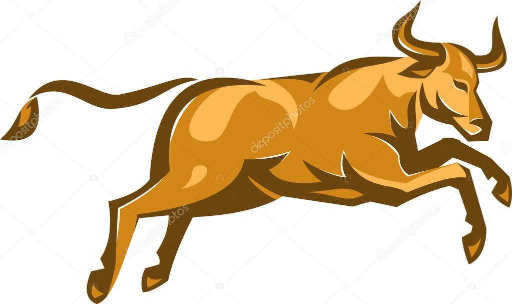 texas longhorn bull jumping side retro