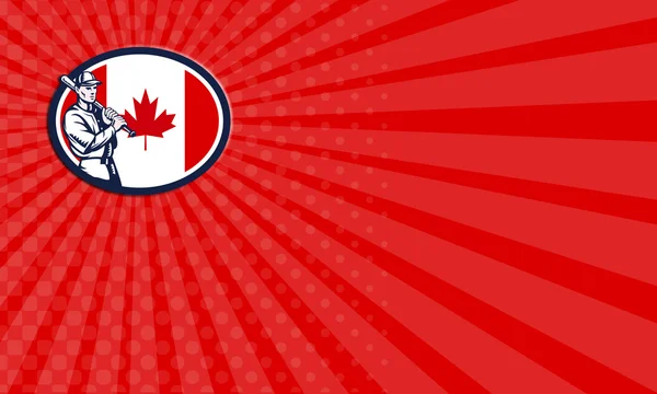 Névjegykártya kanadai Baseball ütő Kanada zászló Retro — Stock Fotó