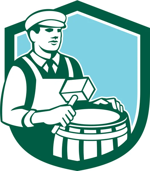 Fabricante de vinos barril fabricante tambor escudo Retro — Vector de stock