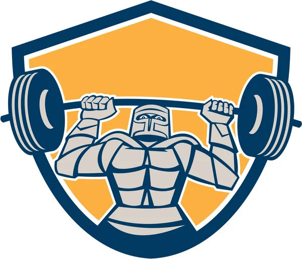 Knight Lifting Barbell Weights Shield Retro — Stock Vector