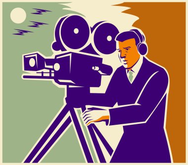 Cameraman Film Crew Vintage Video Movie Camera clipart