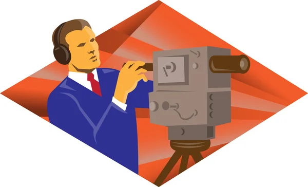 Cameraman operator with vintage video camera — Stock Vector
