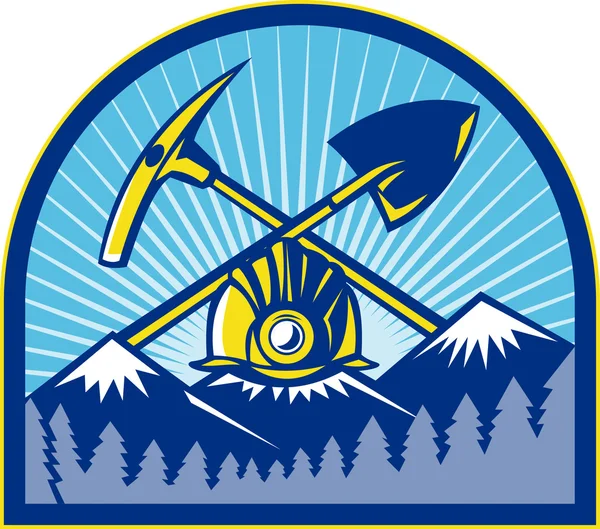 Coal Miner Hardhat Pick Axe Shovel Retro Vector Graphics