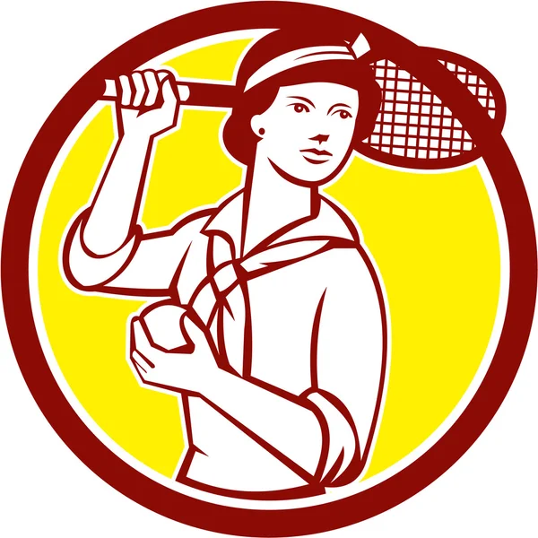 Jugadora de tenis Raqueta Vintage Circle Retro — Archivo Imágenes Vectoriales