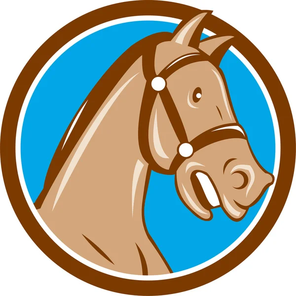 Horse Head Bridle Circle Cartoon — Stock Vector