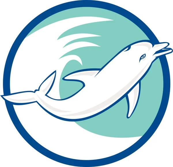 Golfinho pulando ondas círculo Retro — Vetor de Stock