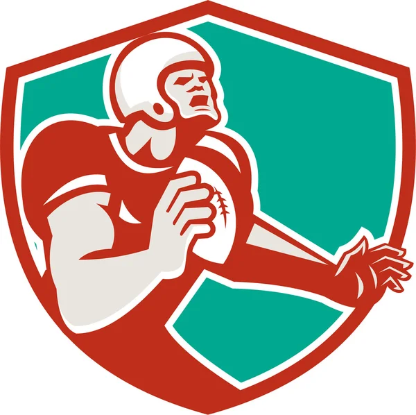 American Football Player Angry Shield Retro — Stock Vector