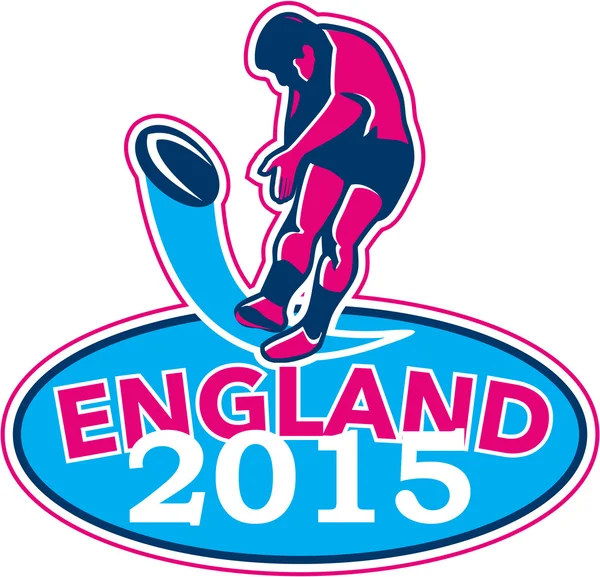Jugador de rugby pateando pelota Inglaterra 2015 Retro — Vector de stock