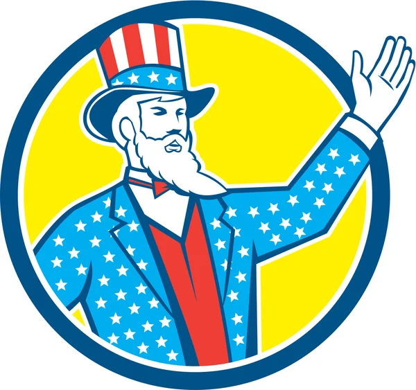 Oncle Sam American Hand Up Circle Rétro — Image vectorielle