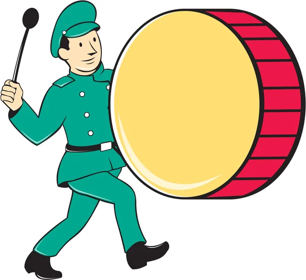 Marching Band Drummer Beating Drum - Stok Vektor