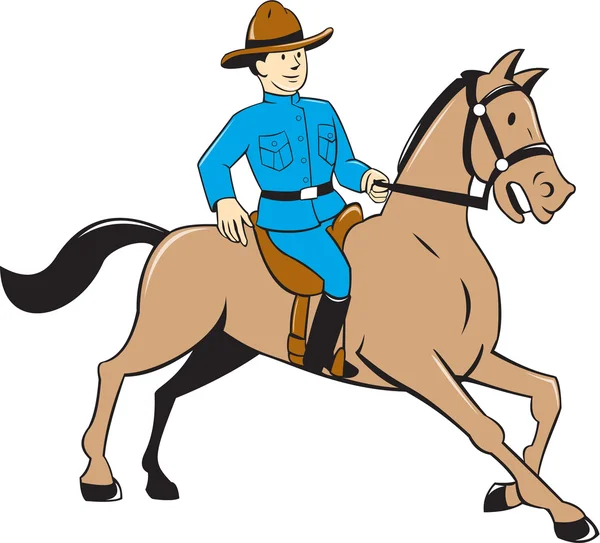 Berittener Polizist reitet Pferd Cartoon — Stockvektor