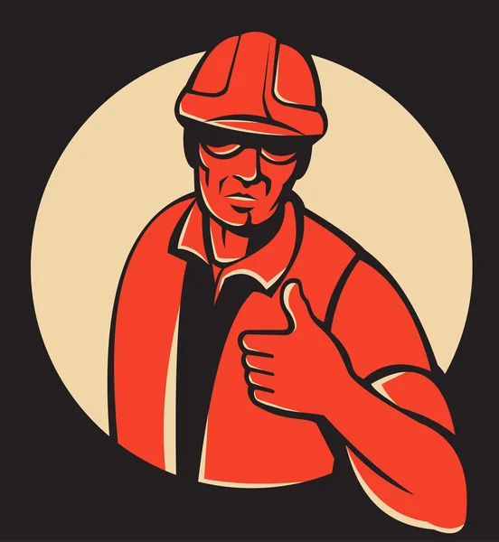 Construction worker thumb up retro — Stock Vector