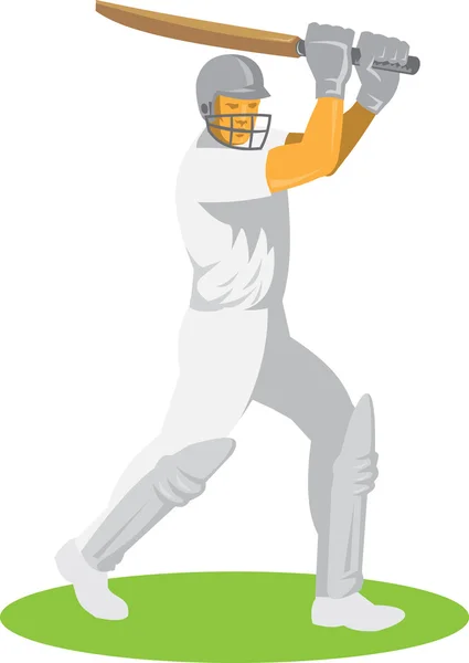 Cricket player batsman batting retro — Stock Vector
