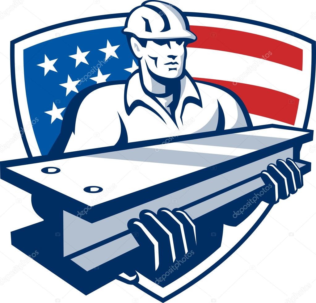 Construction Steel Worker IBeam American Flag Stock Vector Image by