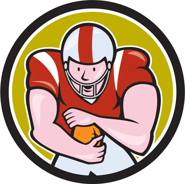 American Football Running Back Circle Cartoon — Stock Vector