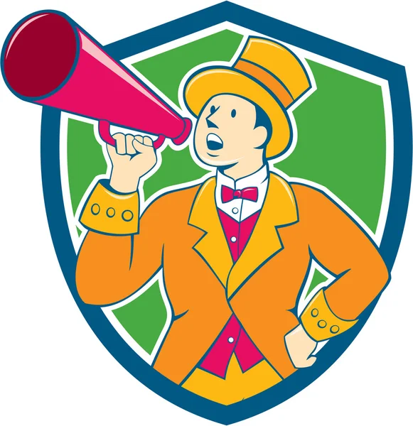 Circo Ringmaster Bullhorn Crest Cartoon — Vetor de Stock