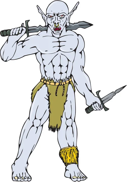 兽人战士剑匕首卡通 — 图库矢量图片