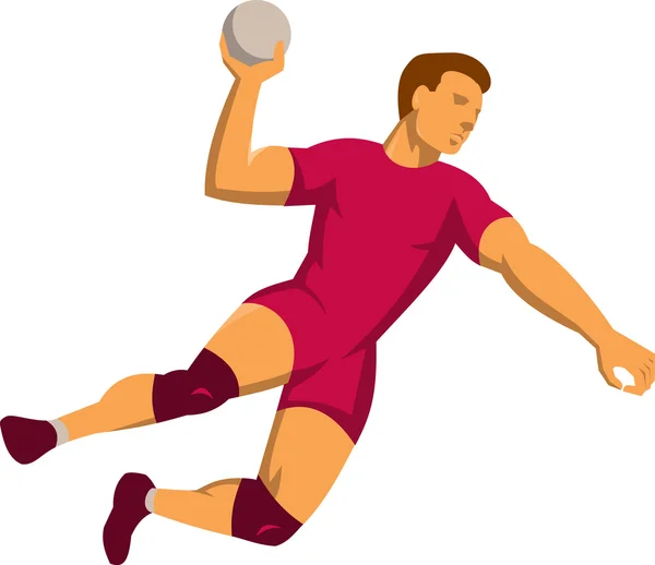 Handball player jumping retro — Stock Vector