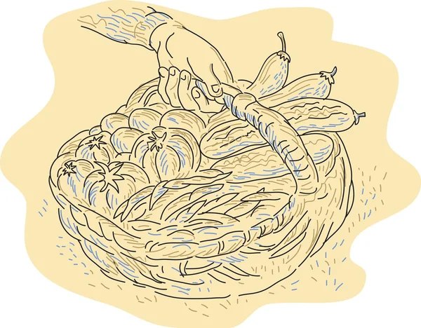 Mão segurando cesta colheitas —  Vetores de Stock