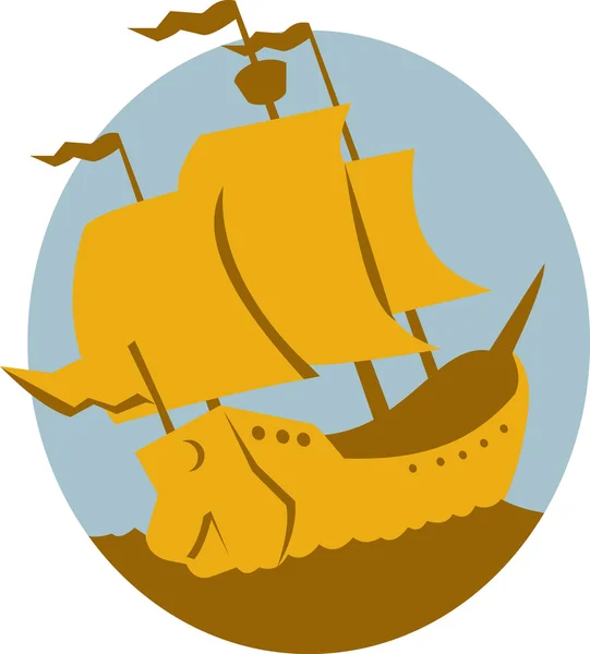 Velero galeón retro — Vector de stock