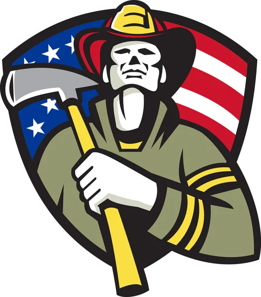 American Fireman Firefighter Emergency Worker — Stock Vector