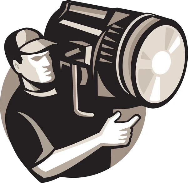 Film crew with spotlight fresnel light — Stock Vector