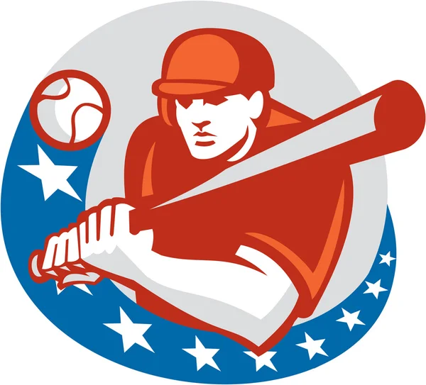 Joueur de baseball Batter Stars Circle Retro — Image vectorielle