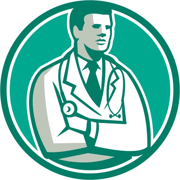 Estetoscopio del doctor círculo de pie Retro — Vector de stock