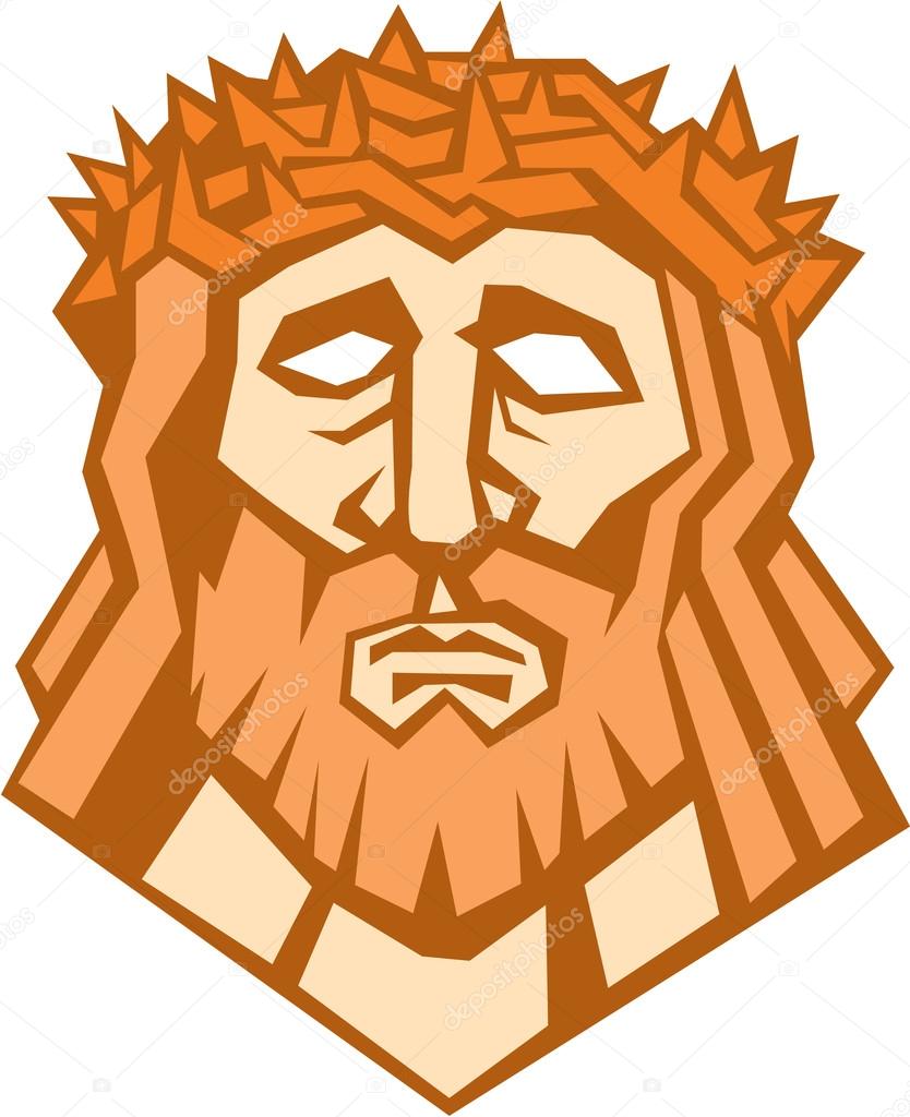 Jesus Christ Face Crown Thorns Retro