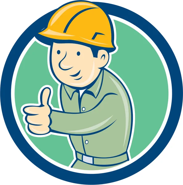 Builder Construction Worker Thumbs Up Circle Cartoon — Stock Vector