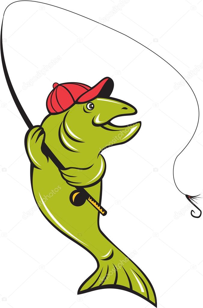 Trucha mosca caña gancho de pesca de dibujos animados Vector de stock por  ©patrimonio 64790635