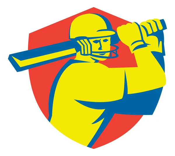 Joueur de cricket Batsman Batting Shield Retro — Image vectorielle