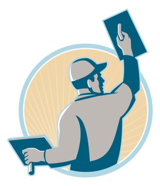 Plasterer  Worker in Circle Retro clipart