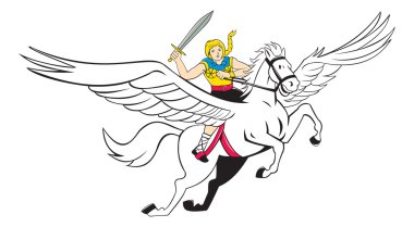 Valkyrie Amazon Warrior at karikatür uçan