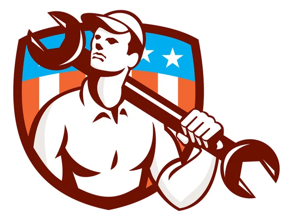 Mechanic Spanner Wrench USA Flag — Stock Vector