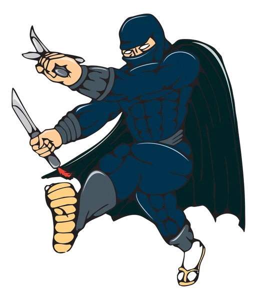 Ninja Masked Warrior Kicking — Stock Vector