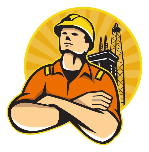 Trabajador de petróleo y gas en alta mar — Vector de stock