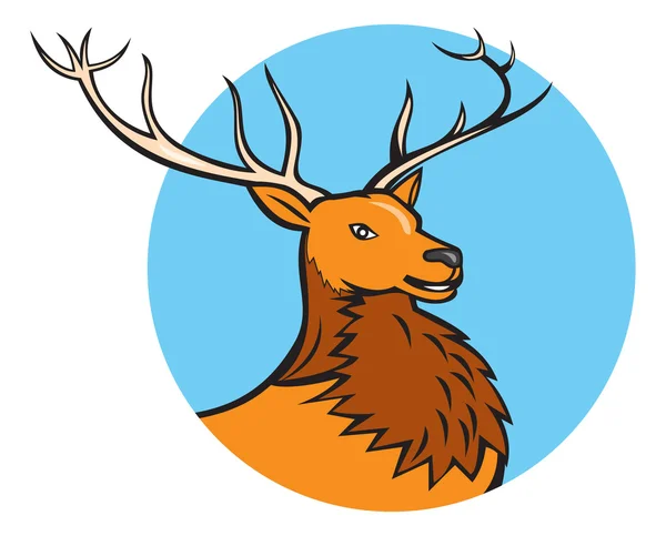 Red Stag Deer Head Circle — Stock Vector