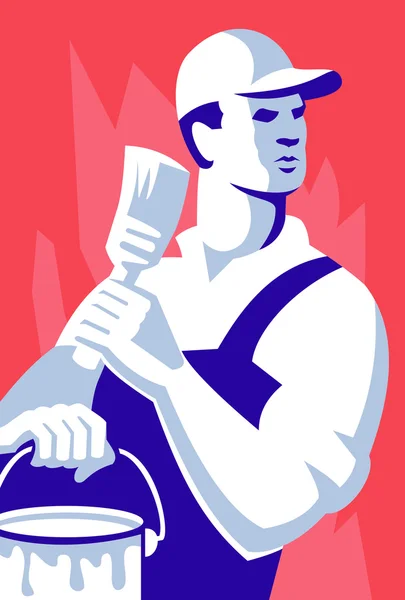 Painter Worker Paint Brush Retro — Stock Vector