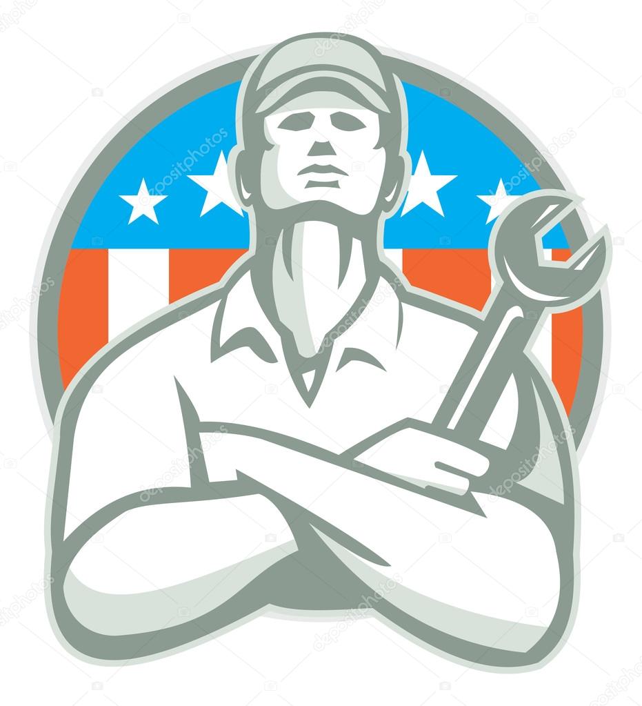 Mechanic Arms Crossed in USA Flag