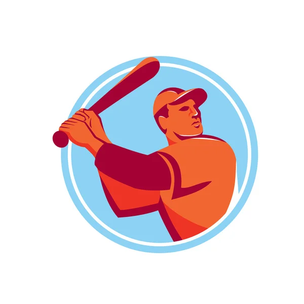 Baseball Batter Batting Bat Circle Retro — Stock Vector