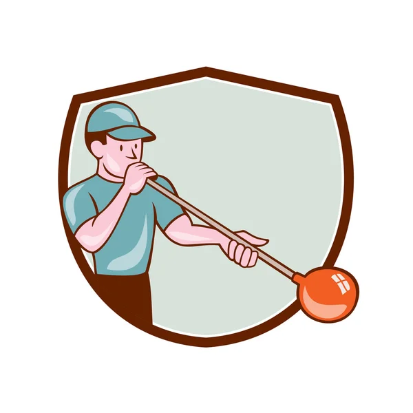 Glasblazer glasblazen Cartoon Shield — Stockvector