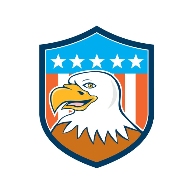 Αμερικανική φαλακρός αετός κεφάλι χαμογελώντας σημαία κινουμένων σχεδίων — Διανυσματικό Αρχείο