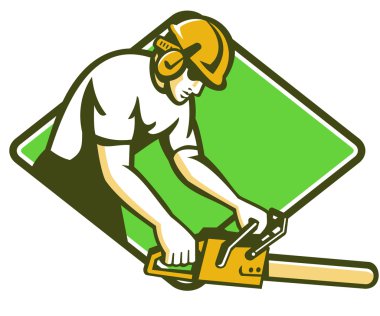 Bir chainsaw tutan esnaf