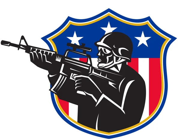 Americký voják drží m4 karabina — Stockový vektor