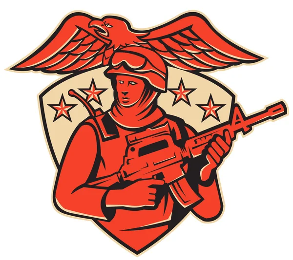 Soldado americano con carabina m4 — Vector de stock