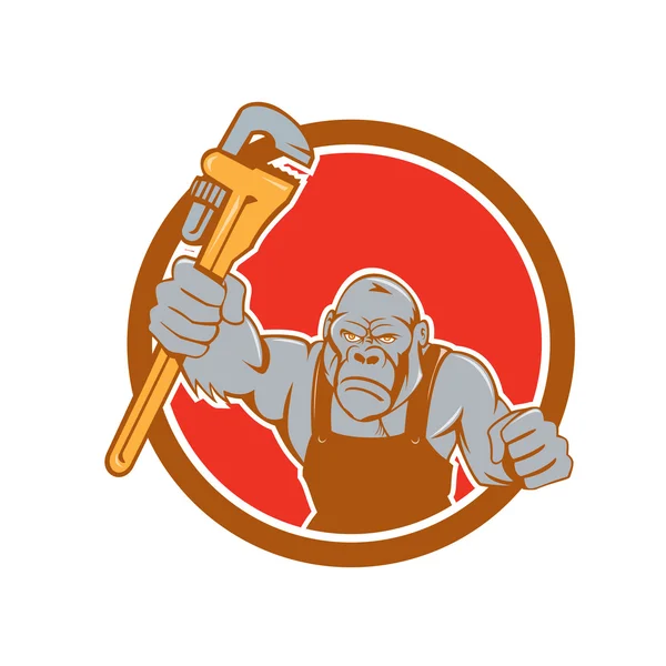 Angry gorilla with spanner — Stock Vector